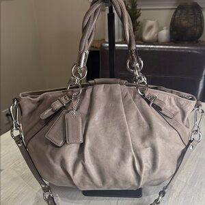 Elegant Shimmery Taupe Coach Madison Sophia Leather Handbag